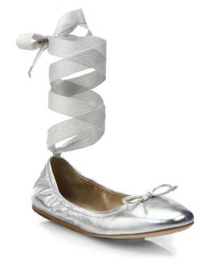 Saks Fifth Avenue Collection Metallic Leather Ankle-wrap Ballet Flats