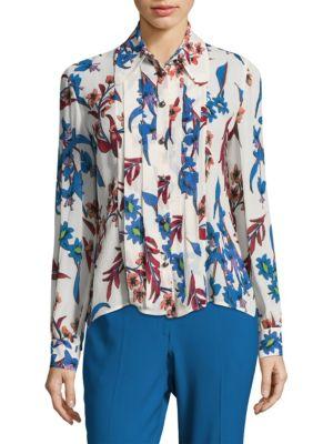 Etro Pleated Floral Silk Blouse
