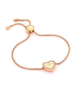 Michael Kors Heritage Pave Logo Heart Slide Bracelet/rose Goldtone