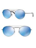 Valentino Glamtech 51mm Mirrored Round Aviator Sunglasses