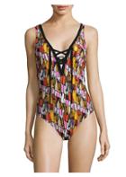 Shan Lace-up Placket One-piece Swimsuit
