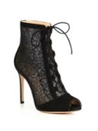 Gianvito Rossi Rebecca Lace & Suede Lace-up Peep Toe Booties