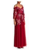 Marchesa Notte Cold Shoulder Embroidered Tulle Gown