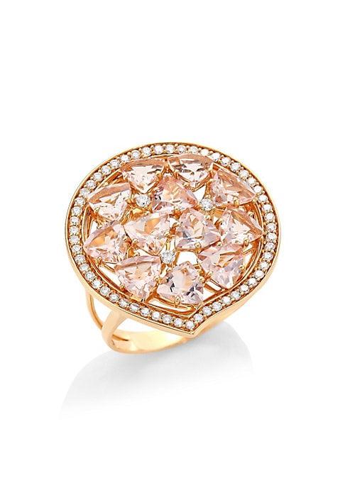 Hueb Trilliant Morganite-rose Diamond & 18k Rose Gold Cocktail Ring
