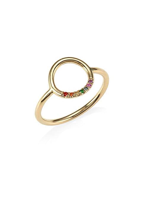 Zoe Chicco 14k Yellow Gold Rainbow Gemstone Pendant Ring