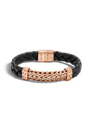 John Hardy Classic Chain Braided Leather Wide Station Bracelet