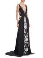 Pamella Roland Embroidered Lace Stretch Crepe Gown