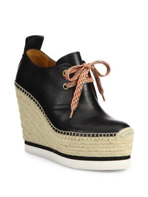 See By Chloe Glyn Leather Lace-up Espadrille Wedge Booties