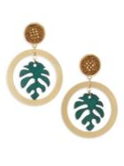 Ettika Palm Leaf & 18k Goldplated Drop Hoop Earrings