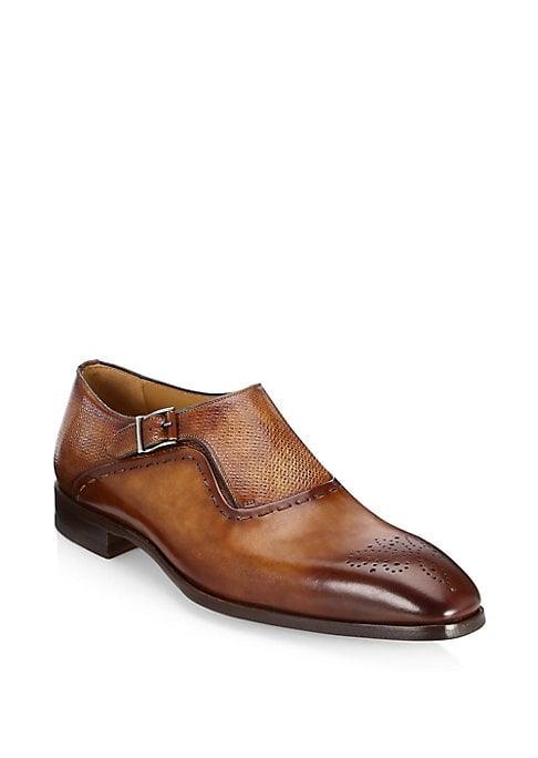 Saks Fifth Avenue Collection Laser-cut Monk Strap Leather Dress Shoes