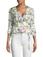 Milly Floral Ruffle Wrap Blouse