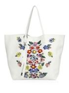 Alexander Mcqueen Skull Floral-embroidered Leather Open Shopper
