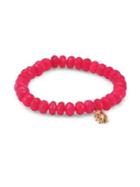 Sydney Evan Medium Ladybug Diamond, Ruby & Hot Pink Chalcedony Beaded Bracelet