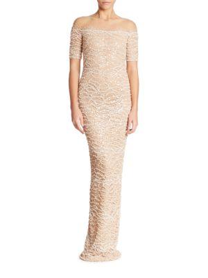 Pamella Roland Embellished Lace Gown
