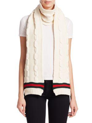 Gucci Wool Cable Knit Ribbed Scarf