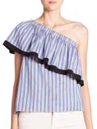 Milly Cotton & Silk One-shoulder Striped Top