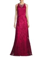 David Meister Embroidered A-line Gown