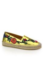 Gucci Pilar Floral-embroidered Metallic Leather Espadrilles