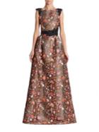 Ml Monique Lhuillier Bright Floral Embroidered Gown