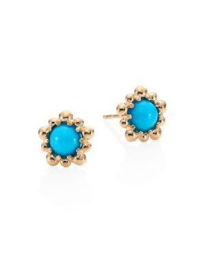 Anzie Dew Drop Sleeping Beauty Turquoise & 14k Yellow Gold Micro Stud Earrings