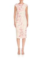 Monique Lhuillier Cherry Blossom Lace Cap-sleeve Sheath Dress