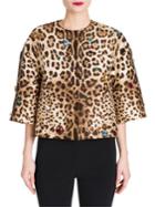Dolce & Gabbana Embellished Silk & Wool Mikado Cropped Leopard Print Jacket