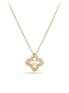 David Yurman Venetian Quatrefoil Pendant Necklace With Diamonds And 6mm White Pearl In 18k Gold