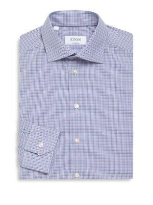 Eton Plaid Print Regular-fit Cotton Dress Shirt