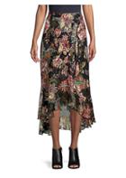 The Kooples Floral Frill Silk Midi Skirt