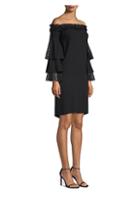 Michael Kors Collection Off-the-shoulder Lace Ruffle Sleeve Dress
