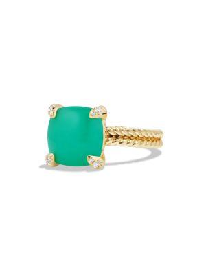 David Yurman Chatelaine Ring With Chrysoprase And Diamonds In 18k Gold