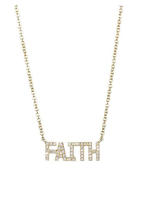 Ef Collection 14k Yellow Gold & Diamond Faith Pendant Necklace