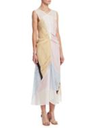 Victoria Beckham Silk Print Gathered Midi Dress