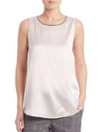 Peserico Sleeveless Silk Charmeuse Embellished Tank