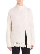 Proenza Schouler Front-slit Wool & Cotton Fringe Turtleneck Sweater