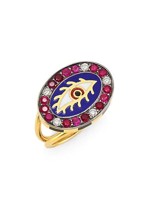 Holly Dyment Americana Eye 18k Gold, Tourmaline & Diamond Ring