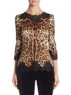 Dolce & Gabbana Lace-trim Leopard-print Blouse