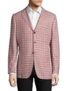 Kiton Check-print Cashmere, Linen & Silk Blazer