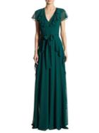 Badgley Mischka Ruffled Georgette Gown