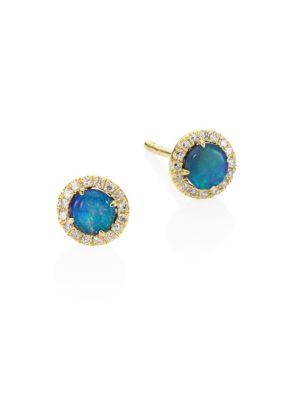 Meira T Diamond, Opal & 14k Yellow Gold Stud Earrings
