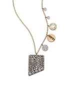 Meira T Diamond, White Topaz, 14k White, Blackened & Yellow Gold Rectangle Charm Necklace