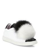 Joshua Sanders Leather & Fox Fur Pompom Sneakers