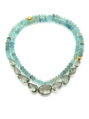 Lena Skadegard Onda Green Amethyst, Aquamarine & 18k Yellow Gold Long Pebble Necklace