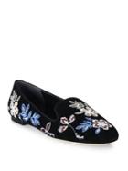 Tory Burch Embroidered Suede Smoking Loafers
