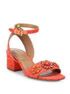 Michael Kors Collection Sam Jeweled Jacquard Block Heel Sandals
