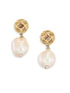John Hardy Legends Naga 11m White Baroque Pearl & 18k Yellow Gold Drop Earrings