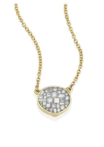 Pleve Ice Diamond & 18k Yellow Gold Small Pebble Pendant Necklace