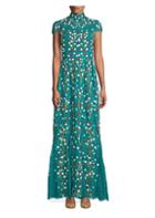 Alice + Olivia Arwen Floral-embroidered Cap Sleeve A-line Gown