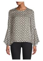 Milly Holly Chain Print Bell Sleeve Chiffon Top