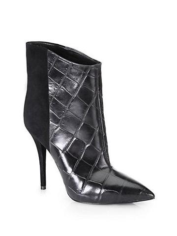 B Brian Atwood Djuna Crocodile-embossed Leather & Suede Ankle Boots